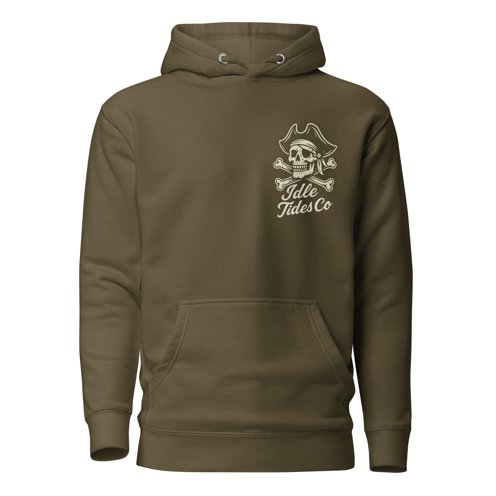 Idle Tides Co Drift Easy hoodie in green with relaxed fit, drawstring hood, and nautical-inspired design; soft cotton blend fabric with ribbed cuffs and hem