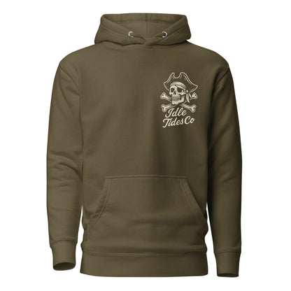 Idle Tides Co Drift Easy hoodie in green with relaxed fit, drawstring hood, and nautical-inspired design; soft cotton blend fabric with ribbed cuffs and hem