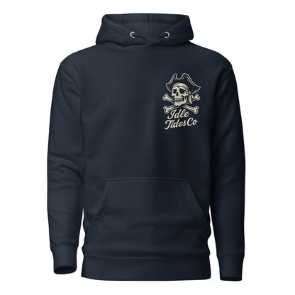 Idle Tides Co Drift Easy hoodie in blue with relaxed fit, drawstring hood, and nautical-inspired design; soft cotton blend fabric with ribbed cuffs and hem